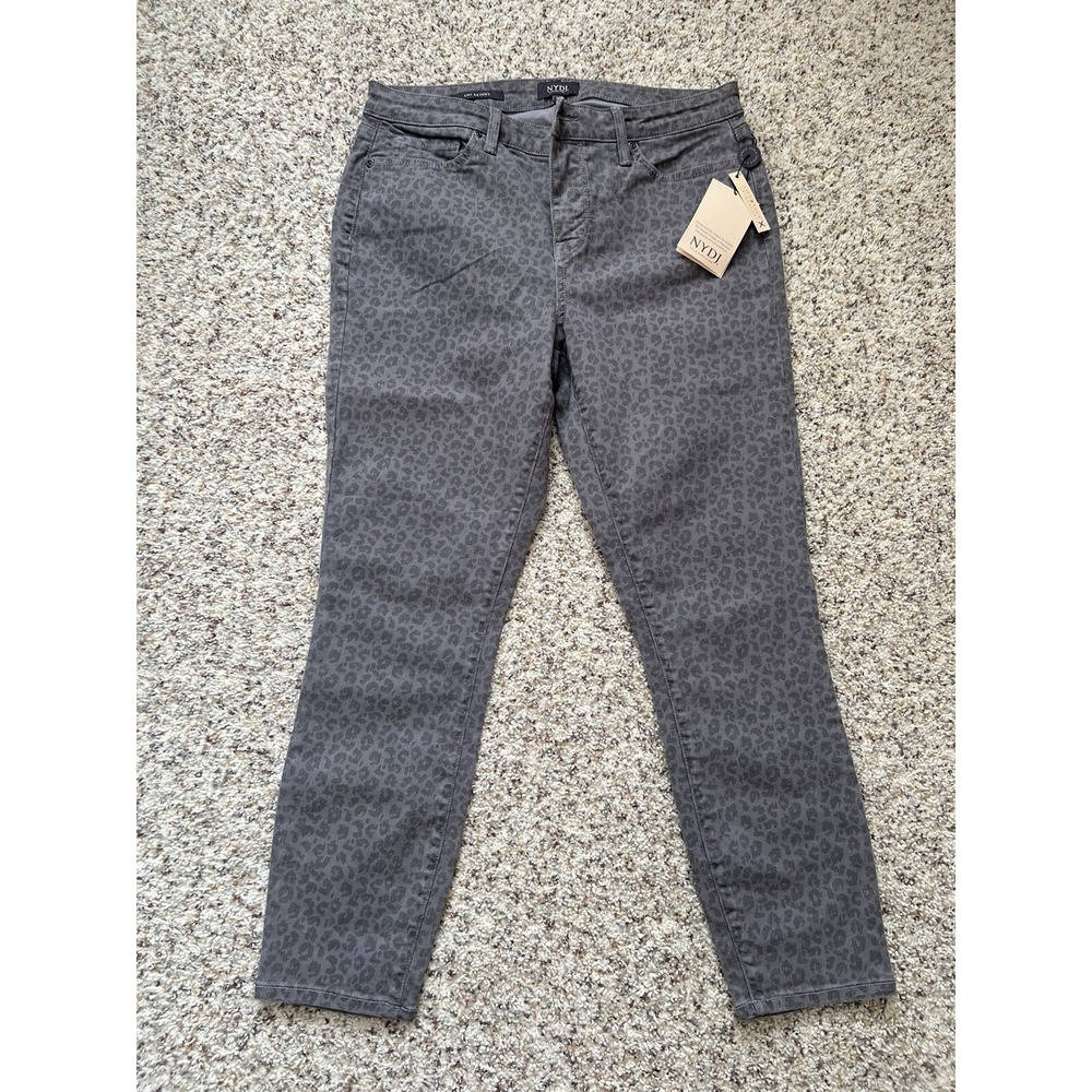 MWT NYDJ Size 10 Amy Jeans Skinny Fit Denim Leopard Gray Lift x Tuck Technology